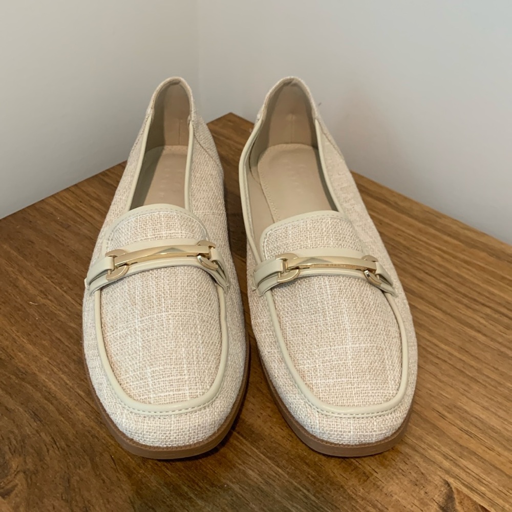 ASOS Cream Linen Look Bridle Buckle Loafer, US Size 10
